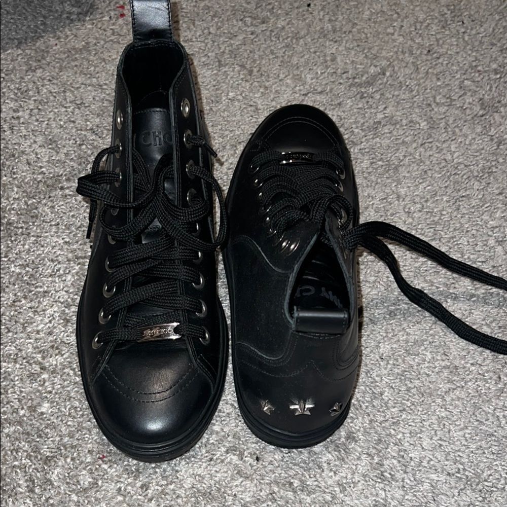 Women’s Jimmy Choo Colt Star Studdedd Leather High Top Tennis Shoes